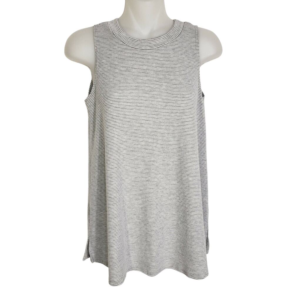 Puella Womens Top Small Sleeveless Striped Gray Rayon Blend Ribbed High Neck